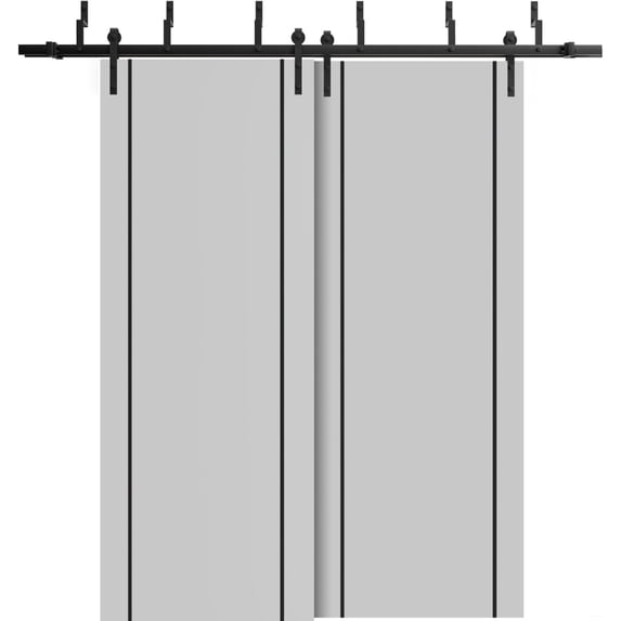 Sliding Closet Barn Bypass Doors 60 x 84 inches | Planum 0016 Grey Matte with Frosted Glass | Sturdy 6.6ft Rails Hardware Set | Wood Solid Bedroom Wardrobe Doors