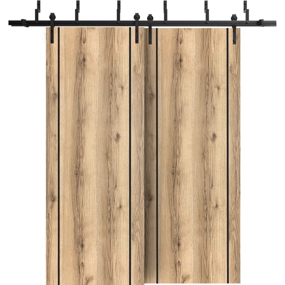 Sliding Closet Barn Bypass Doors 60 x 96 inches | Planum 0017 Oak with Frosted Glass | Sturdy 6.6ft Rails Hardware Set | Wood Solid Bedroom Wardrobe Doors