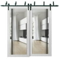 thumbnail image 1 of Sliding Closet Barn Bypass Doors 64 x 80 inches | Lucia 2566 White Silk Clear Glass | Sturdy 6.6ft Rails Hardware Set | Wood Solid Bedroom Wardrobe Doors, 1 of 6