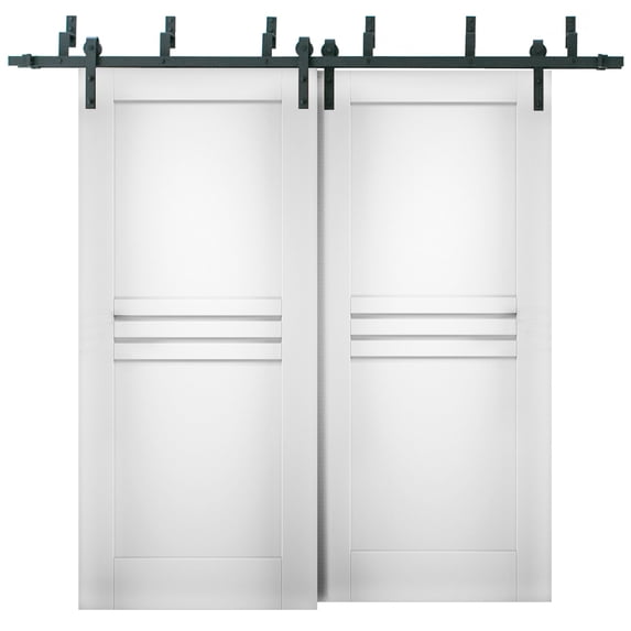 Sliding Closet Barn Bypass Doors 64 x 80 inches / Mela 7444 White Silk / Modern 6.6ft Rails Hardware Set / Wood Solid Bedroom Wardrobe Doors