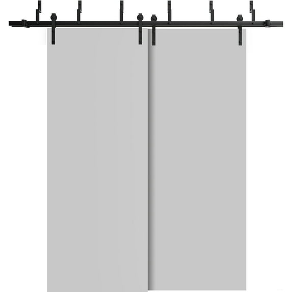 Sliding Closet Barn Bypass Doors 64 x 80 inches | Planum 0010 Matte Grey | Sturdy 6.6ft Rails Hardware Set | Wood Solid Bedroom Wardrobe Doors