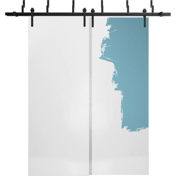 Sliding Closet Barn Bypass Doors 64 x 84 inches | Planum 0010 Primed | Sturdy 6.6ft Rails Hardware Set | Wood Solid Bedroom Wardrobe Doors