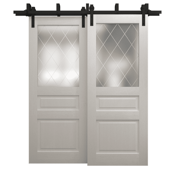 Sliding Closet Barn Bypass Doors 64 x 96 inches | Ego 5011 Painted White Oak | Modern 6.6ft Rails Hardware Set | Wood Solid Bedroom Wardrobe Doors