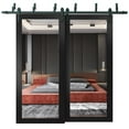 thumbnail image 1 of Sliding Closet Barn Bypass Doors 64 x 96 inches | Lucia 1299 Matte Black with Mirror | Sturdy 6.6ft Rails Hardware Set | Wood Solid Bedroom Wardrobe Doors, 1 of 6