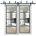 thumbnail image 1 of Sliding Closet Barn Bypass Doors 64 x 96 inches | Lucia 2466 White Silk Clear Glass | Sturdy 6.6ft Rails Hardware Set | Wood Solid Bedroom Wardrobe Doors, 1 of 6