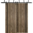 thumbnail image 1 of Sliding Closet Barn Bypass Doors 64 x 96 inches | Planum 0011 Walnut with Frosted Glass | Sturdy 6.6ft Rails Hardware Set | Wood Solid Bedroom Wardrobe Doors, 1 of 6