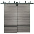 thumbnail image 1 of Sliding Closet Barn Bypass Doors 64 x 96 inches | Planum 0012 Grey Matte with Frosted Glass | Sturdy 6.6ft Rails Hardware Set | Wood Solid Bedroom Wardrobe Doors, 1 of 6