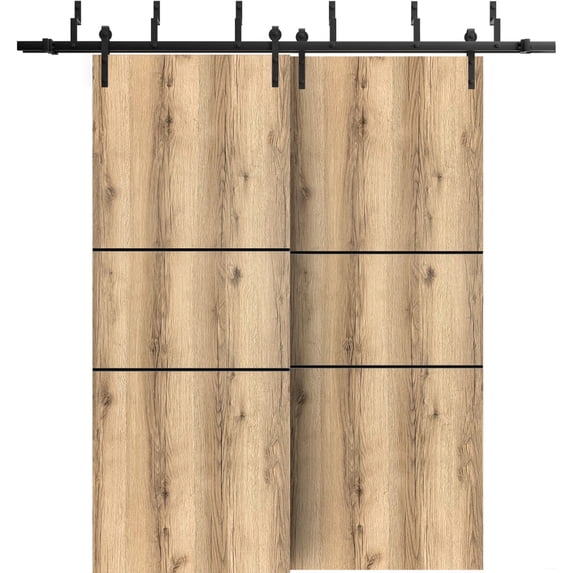 Sliding Closet Barn Bypass Doors 64 x 96 inches | Planum 0014 Oak with Frosted Glass | Sturdy 6.6ft Rails Hardware Set | Wood Solid Bedroom Wardrobe Doors