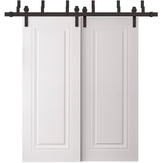 Sliding Closet Barn Bypass Doors 64 x 96 inches | SELECT 1119 White | 6.6ft Rails Hardware Set | Wood Solid Bedroom Wardrobe Doors