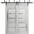 thumbnail image 1 of Sliding Closet Barn Bypass Doors 72 x 80 inches | Quadro 4088 Light Grey Oak with Frosted Glass | Sturdy 6.6ft Rails Hardware Set | Wood Solid Bedroom Wardrobe Doors, 1 of 5