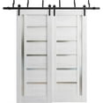 thumbnail image 1 of Sliding Closet Barn Bypass Doors 72 x 80 inches | Quadro 4088 Nordic White with Frosted Glass | Sturdy 6.6ft Rails Hardware Set | Wood Solid Bedroom Wardrobe Doors, 1 of 5