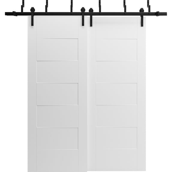 Sliding Closet Barn Bypass Doors 72 x 84 inches / Mela 0755 Painted White / Modern 6.6FT Rails Hardware Set / Wood Solid Bedroom Wardrobe Doors