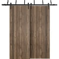 thumbnail image 1 of Sliding Closet Barn Bypass Doors 72 x 84 inches | Planum 0016 Walnut with Frosted Glass | Sturdy 6.6ft Rails Hardware Set | Wood Solid Bedroom Wardrobe Doors, 1 of 6