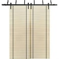 thumbnail image 1 of Sliding Closet Barn Bypass Doors 72 x 84 inches | Planum 0017 Natural Veneer with Frosted Glass | Sturdy 6.6ft Rails Hardware Set | Wood Solid Bedroom Wardrobe Doors, 1 of 6