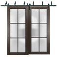thumbnail image 1 of Sliding Closet Barn Bypass Doors 72 x 84 inches | Planum 2122 Chocolate Ash Frosted Glass | Sturdy 6.6ft Rails Hardware Set | Wood Solid Bedroom Wardrobe Doors, 1 of 6