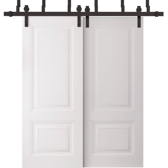 Sliding Closet Barn Bypass Doors 72 x 84 inches | SELECT 2249 White | 6.6ft Rails Hardware Set | Wood Solid Bedroom Wardrobe Doors