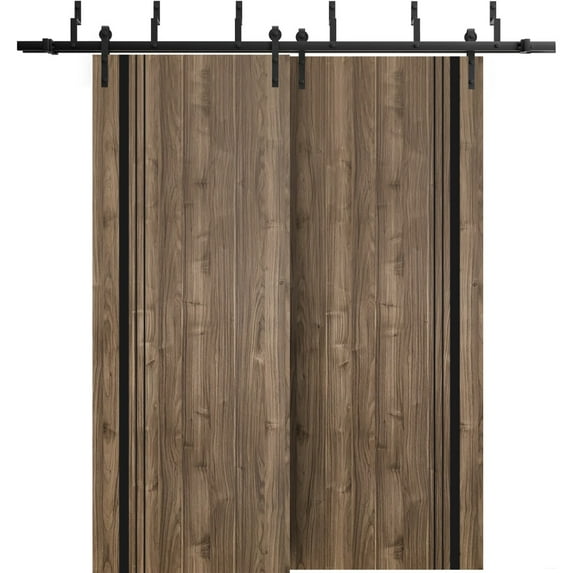 Sliding Closet Barn Bypass Doors 72 x 96 inches | Planum 0011 Walnut with Frosted Glass | Sturdy 6.6ft Rails Hardware Set | Wood Solid Bedroom Wardrobe Doors