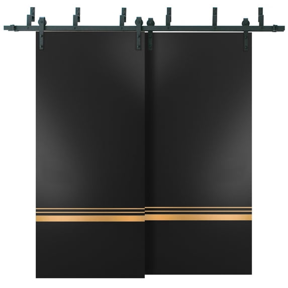 Sliding Closet Barn Bypass Doors 72 x 96 inches | Planum 2010 Matte Black with Frosted Glass | Sturdy 6.6ft Rails Hardware Set | Wood Solid Bedroom Wardrobe Doors