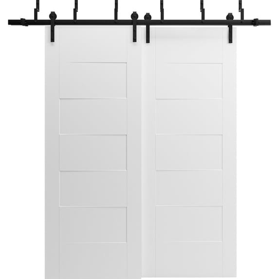 Sliding Closet Barn Bypass Doors 84 x 80 inches / Mela 0755 Painted White / Modern 8ft Rails Hardware Set / Wood Solid Bedroom Wardrobe Doors
