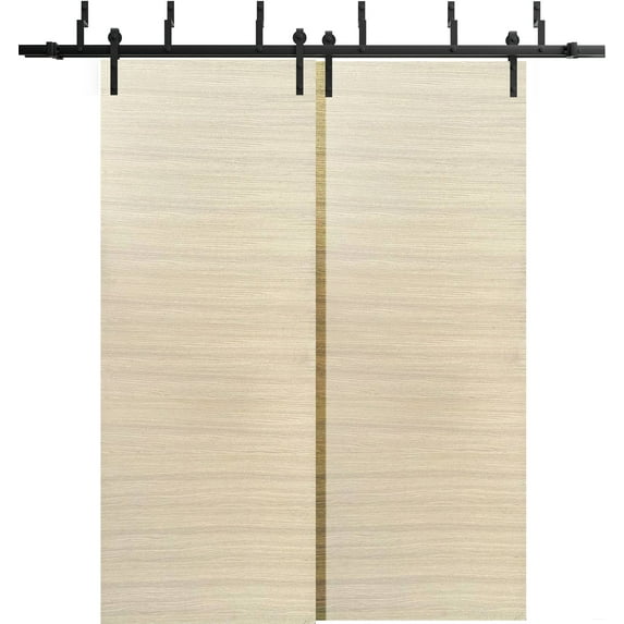 Sliding Closet Barn Bypass Doors 84 x 80 inches | Planum 0010 Natural Veneer | Sturdy 8ft Rails Hardware Set | Wood Solid Bedroom Wardrobe Doors