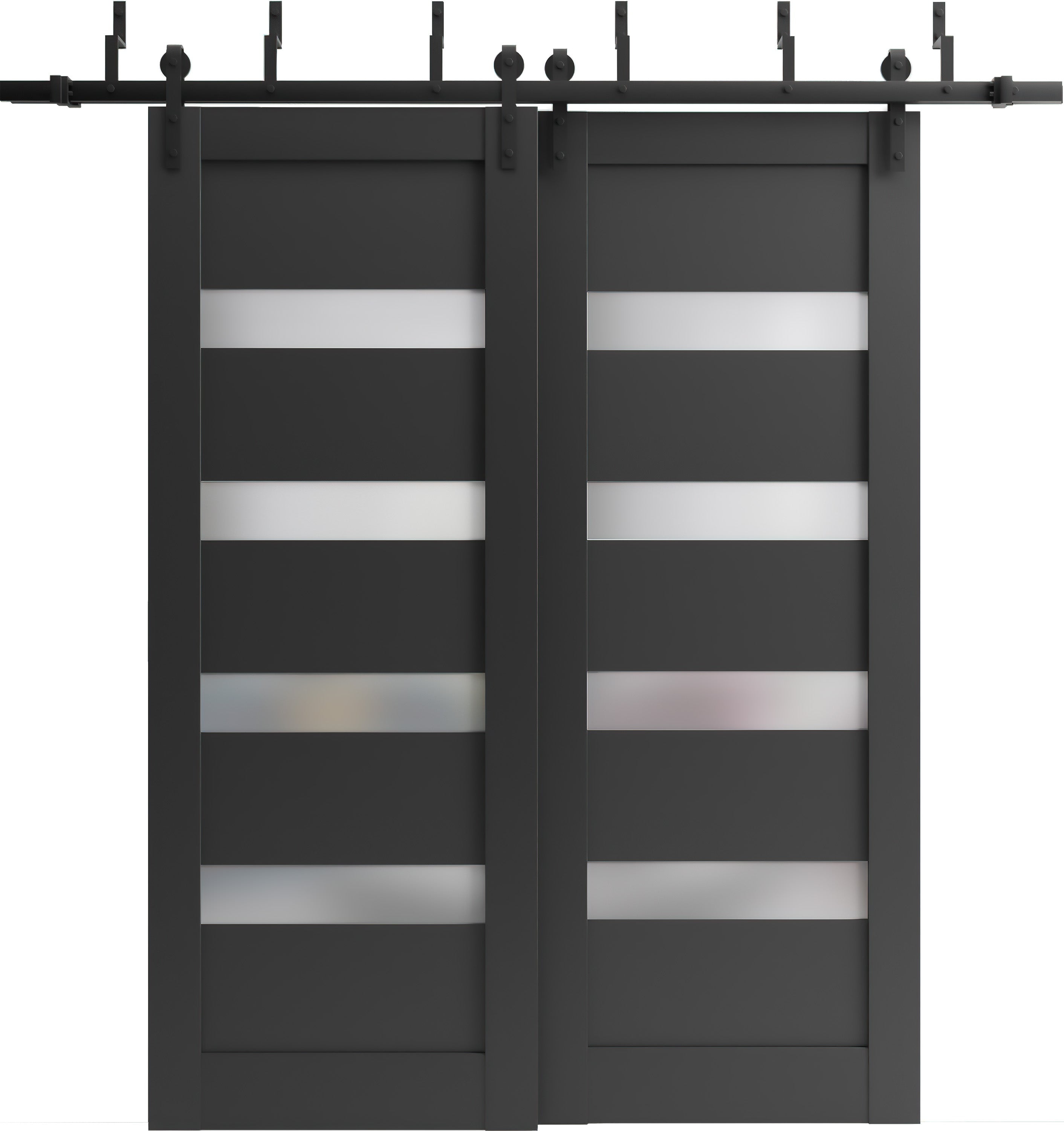 Sliding Closet Barn Bypass Doors 84 X 80 Inches Quadro 4113 Matte Black Frosted Glass Sturdy 0703