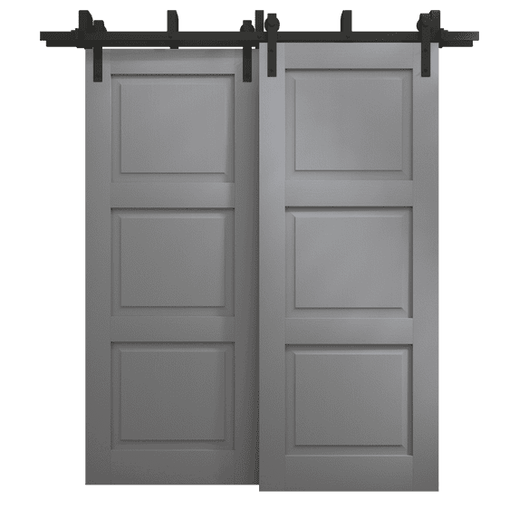 Sliding Closet Barn Bypass Doors 84 x 84 inches | Ego 5010 Painted Grey Oak | Modern 8ft Rails Hardware Set | Wood Solid Bedroom Wardrobe Doors