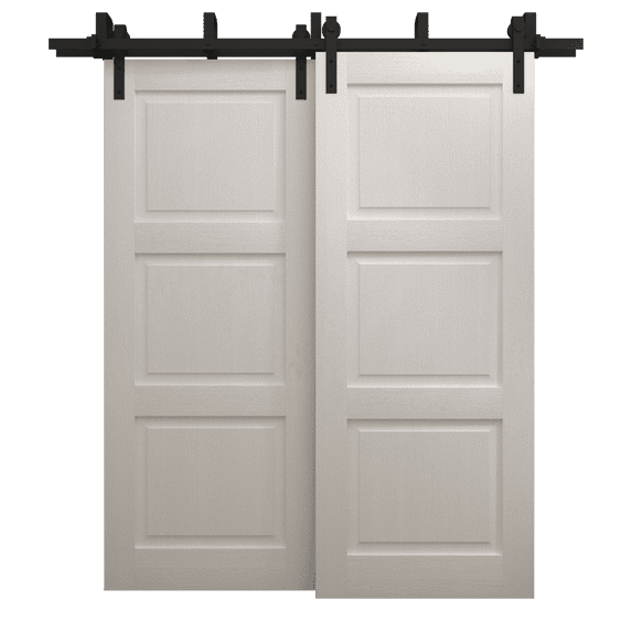 Sliding Closet Barn Bypass Doors 84 x 84 inches | Ego 5010 Painted White Oak | Modern 8ft Rails Hardware Set | Wood Solid Bedroom Wardrobe Doors