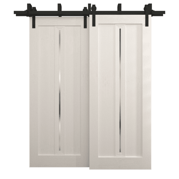 Sliding Closet Barn Bypass Doors 84 x 84 inches | Ego 5014 Painted White Oak | Modern 8ft Rails Hardware Set | Wood Solid Bedroom Wardrobe Doors