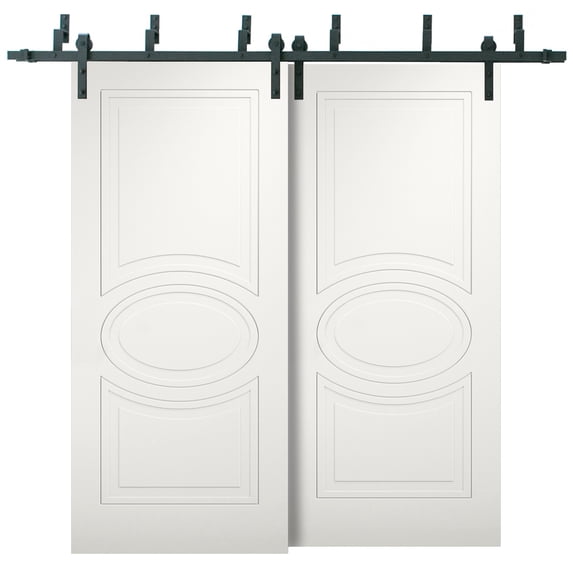 Sliding Closet Barn Bypass Doors 84 x 84 inches / Mela 7001 Matte White / Modern 8ft Rails Hardware Set / Wood Solid Bedroom Wardrobe Doors