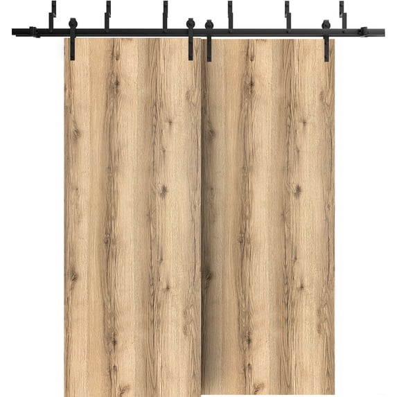 Sliding Closet Barn Bypass Doors 84 x 84 inches | Planum 0010 Walnut | Sturdy 8ft Rails Hardware Set | Wood Solid Bedroom Wardrobe Doors