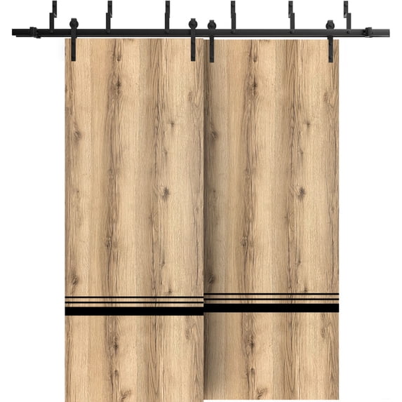 Sliding Closet Barn Bypass Doors 84 x 84 inches | Planum 0012 Oak with Frosted Glass | Sturdy 8ft Rails Hardware Set | Wood Solid Bedroom Wardrobe Doors