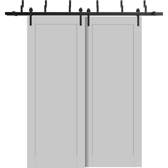 Sliding Closet Barn Bypass Doors 84 x 84 inches | Quadro 4111 Matte Grey | Sturdy 8ft Rails Hardware Set | Wood Solid Bedroom Wardrobe Doors