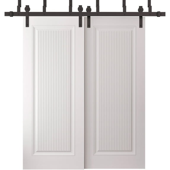 Sliding Closet Barn Bypass Doors 84 x 96 inches | CLASSIC 8889 White Enamel | 8ft Rails Hardware Set | Wood Solid Bedroom Wardrobe Doors