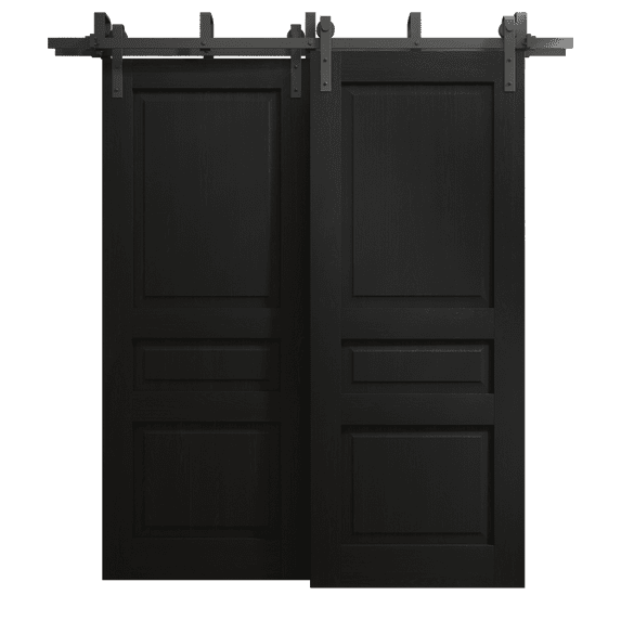 Sliding Closet Barn Bypass Doors 84 x 96 inches | Ego 5012 Painted Black Oak | Modern 8ft Rails Hardware Set | Wood Solid Bedroom Wardrobe Doors