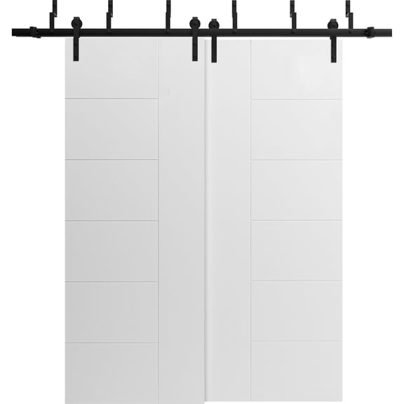 Sliding Closet Barn Bypass Doors 84 x 96 inches / Mela 0716 Painted White / Modern 8ft Rails Hardware Set / Wood Solid Bedroom Wardrobe Doors