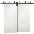 thumbnail image 1 of Sliding Closet Barn Bypass Doors 84 x 96 inches / Mela 7001 Matte White / Modern 8ft Rails Hardware Set / Wood Solid Bedroom Wardrobe Doors, 1 of 4