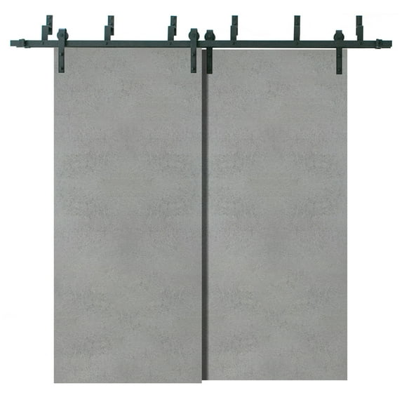 Sliding Closet Barn Bypass Doors 84 x 96 inches | Planum 0010 Concrete | Sturdy Top Mount 8ft Rails Hardware Set | Wood Solid Bedroom Wardrobe Doors