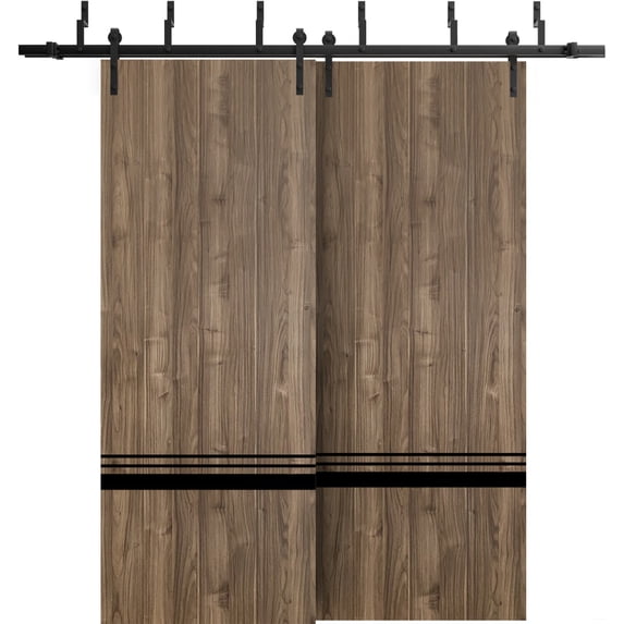 Sliding Closet Barn Bypass Doors 84 x 96 inches | Planum 0012 Walnut with Frosted Glass | Sturdy 8ft Rails Hardware Set | Wood Solid Bedroom Wardrobe Doors