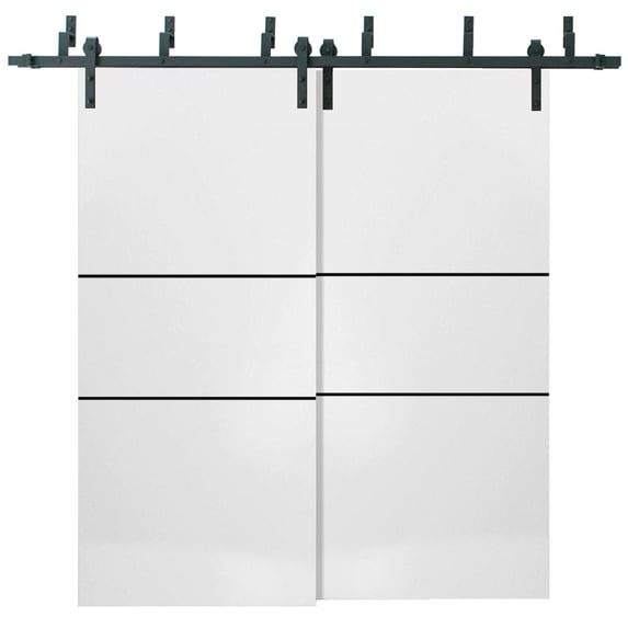 Sliding Closet Barn Bypass Doors 84 x 96 inches | Planum 0014 White Silk with Frosted Glass | Sturdy 8ft Rails Hardware Set | Wood Solid Bedroom Wardrobe Doors