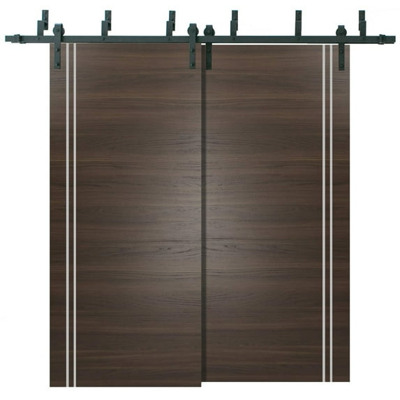 Sliding Closet Barn Bypass Doors 84 x 96 inches | Planum 0310 Chocolate Ash with Frosted Glass | Sturdy 8ft Rails Hardware Set | Wood Solid Bedroom Wardrobe Doors