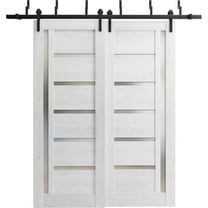 Sliding Closet Barn Bypass Doors 84 x 96 inches | Quadro 4088 Nordic White with Frosted Glass | Sturdy 8ft Rails Hardware Set | Wood Solid Bedroom Wardrobe Doors