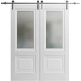 thumbnail image 1 of Sliding Closet Barn Bypass Doors 84 x 96 inches | Sete 6933 Nordic White with Frosted Glass | Sturdy 8ft Rails Hardware Set | Wood Solid Bedroom Wardrobe Doors, 1 of 6