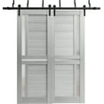 thumbnail image 1 of Sliding Closet Barn Bypass Doors 84 x 96 inches | Veregio 7288 Light Grey Oak with Frosted Glass | Sturdy 8ft Rails Hardware Set | Wood Solid Bedroom Wardrobe Doors, 1 of 5