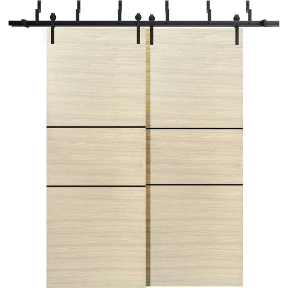 Sliding Closet Barn Bypass Doors 84 x 84 inches | Planum 0014 Natural Veneer with Frosted Glass | Sturdy 8ft Rails Hardware Set | Wood Solid Bedroom Wardrobe Doors