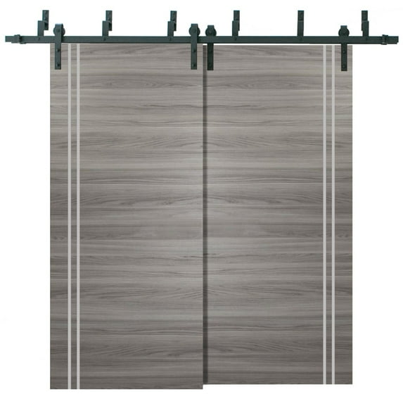 Sliding Closet Barn Bypass Doors 84 x 84 inches | Planum 0310 Ginger Ash with Frosted Glass | Sturdy 8ft Rails Hardware Set | Wood Solid Bedroom Wardrobe Doors