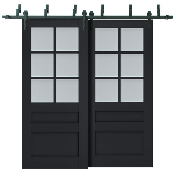 Sliding Closet Barn Bypass Doors with Frosted Glass | Veregio 7339 Antracite | Sturdy 6.6ft Rails Hardware Set | Wood Solid Bedroom Wardrobe Doors -48" x 80" (2* 24x80)