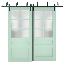 Sliding Closet Barn Bypass Doors with Frosted Glass | Veregio 7339 Oliva | Sturdy 6.6ft Rails Hardware Set | Wood Solid Bedroom Wardrobe Doors -36" x 96" (2* 18x96)