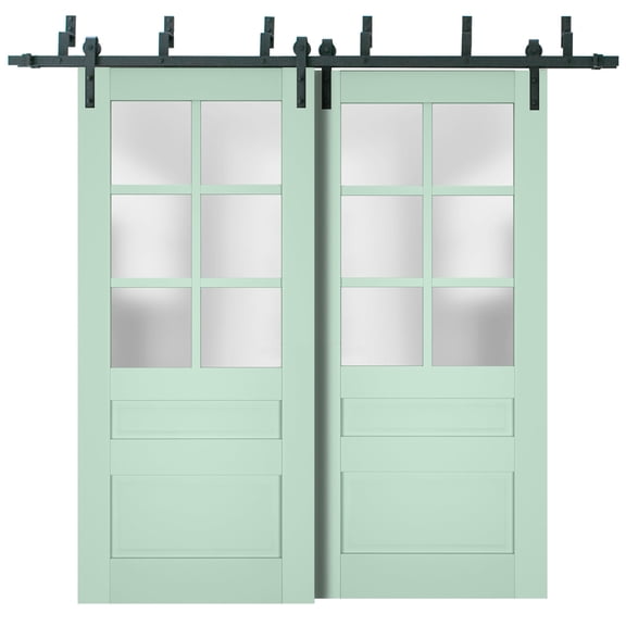 Sliding Closet Barn Bypass Doors with Frosted Glass | Veregio 7339 Oliva | Sturdy 6.6ft Rails Hardware Set | Wood Solid Bedroom Wardrobe Doors -36" x 96" (2* 18x96)