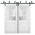 thumbnail image 1 of Sliding Closet Barn Bypass Doors with Frosted Glass | Veregio 7339 White Silk | Sturdy 6.6ft Rails Hardware Set | Wood Solid Bedroom Wardrobe Doors -72" x 96" (2* 36x96), 1 of 5