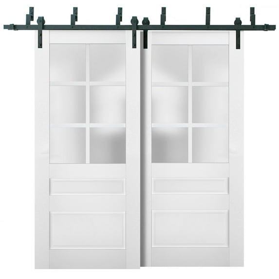 Sliding Closet Barn Bypass Doors with Frosted Glass | Veregio 7339 White Silk | Sturdy 6.6ft Rails Hardware Set | Wood Solid Bedroom Wardrobe Doors -72" x 96" (2* 36x96)